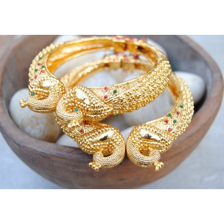  Antique  Peacock Gold Kada Bangles